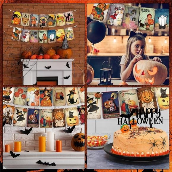 4 Pieces Vintage Halloween Decor Halloween Banner Hanging Trick or Treat Banner - Picture 4 of 7